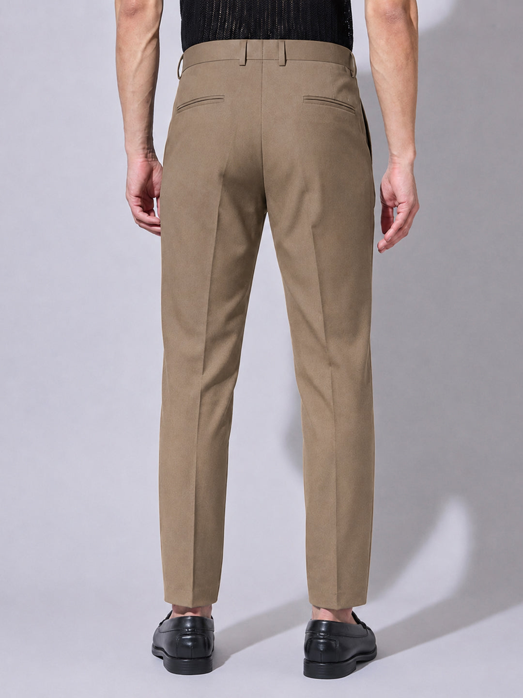Men’s Brown Slim Fit Pleated Formal Trousers with Side Waist Adjuster