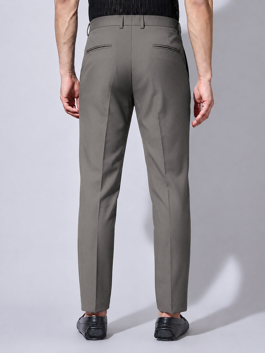 Men’s Grey Slim Fit Pleated Formal Trousers with Side Waist Adjuster