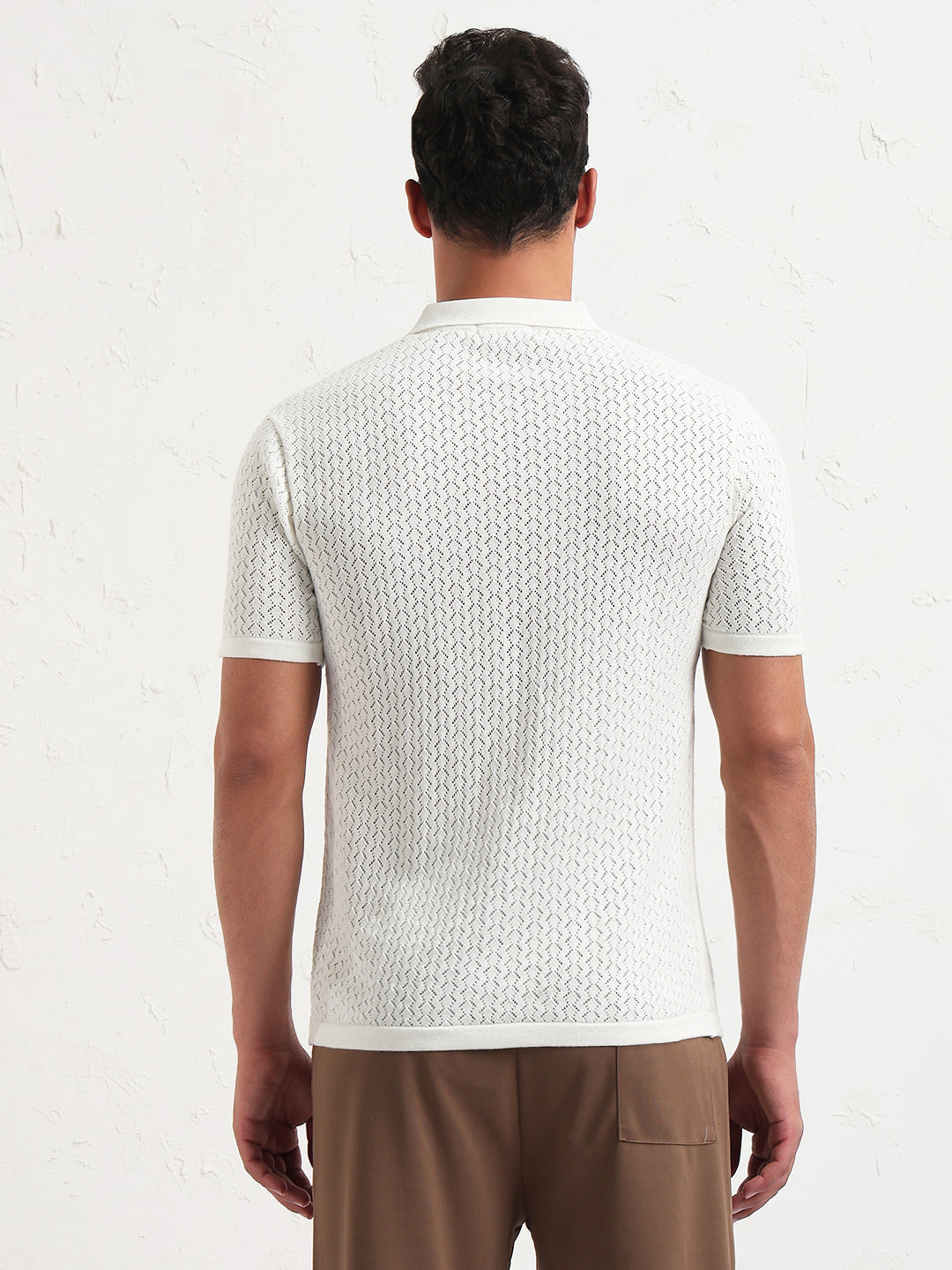 Men's Off White Solid Polo Collar T-Shirt