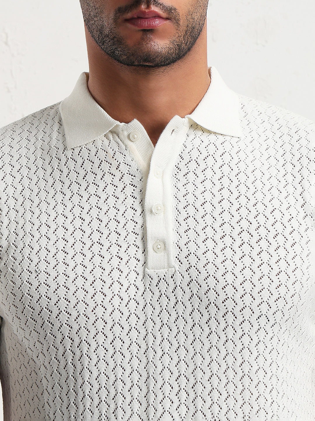 Men's Off White Solid Polo Collar T-Shirt