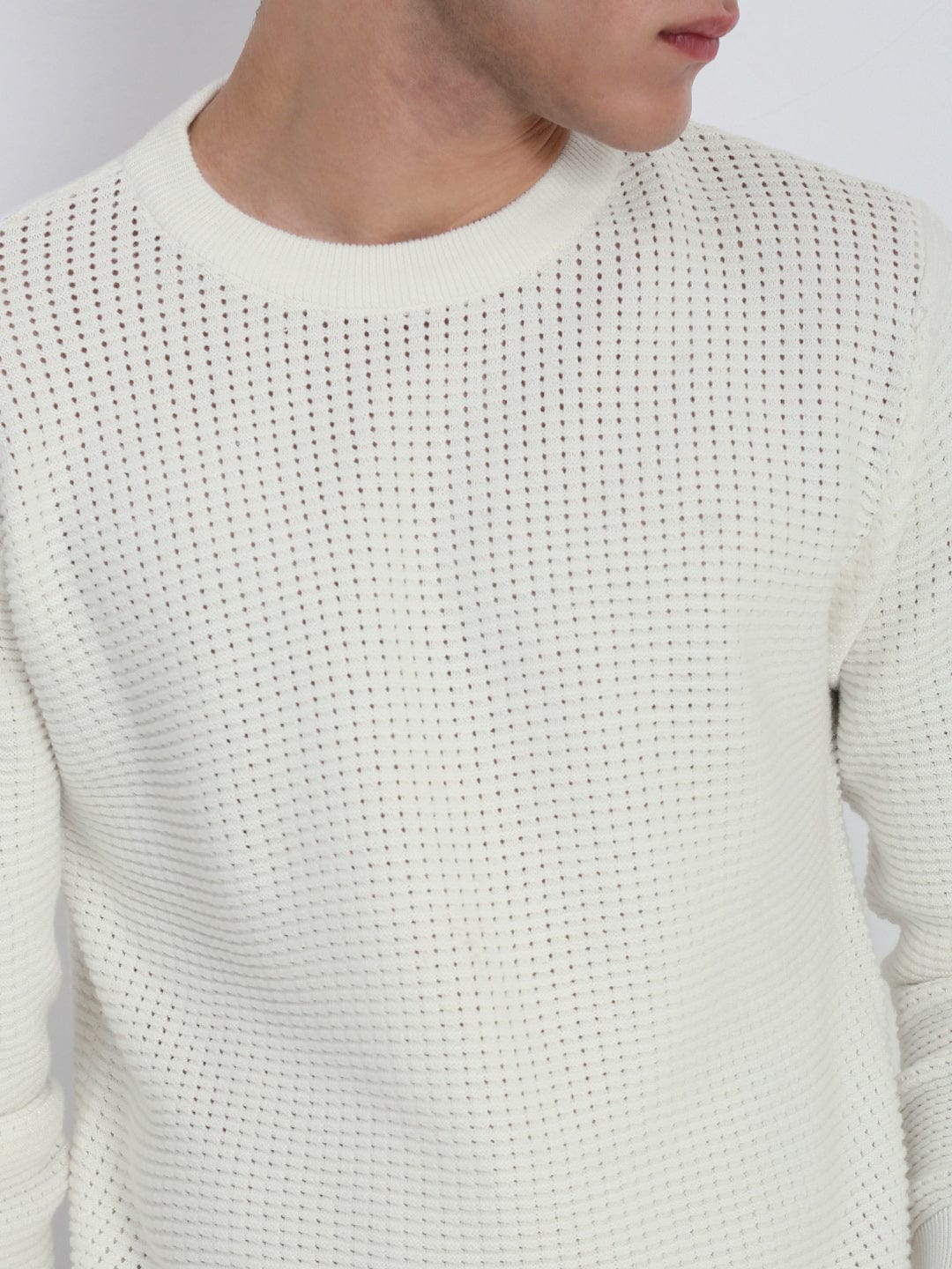 Men's White Round Neck Sweater