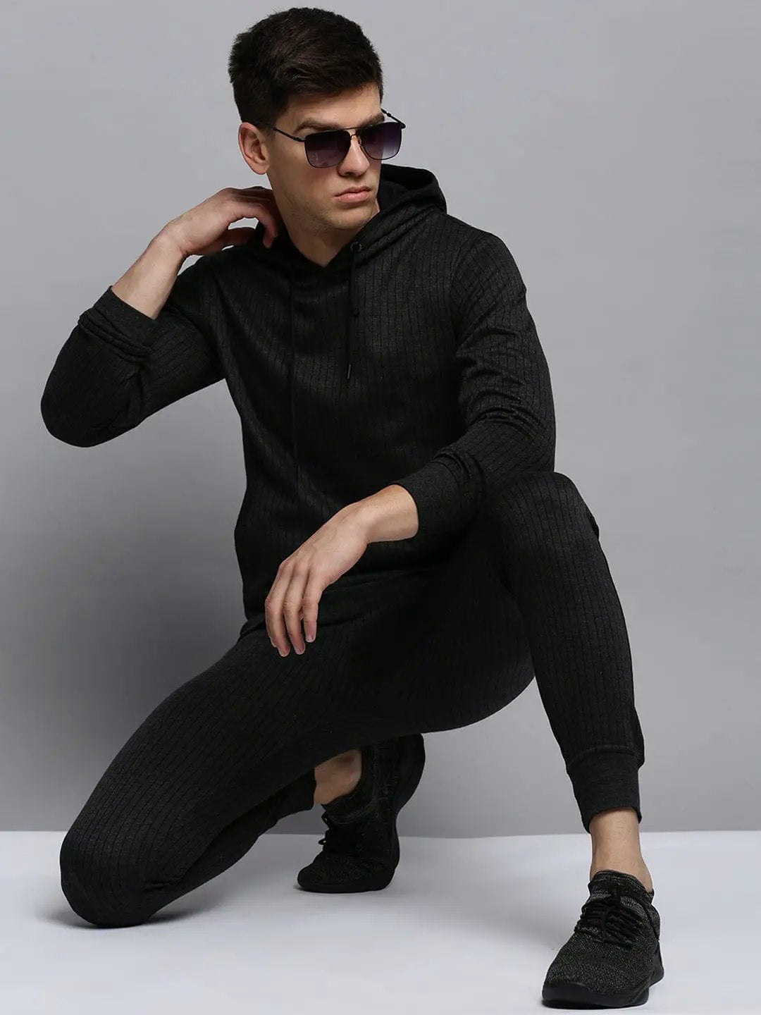 Men's Hooded Striped Grey Tracksuit