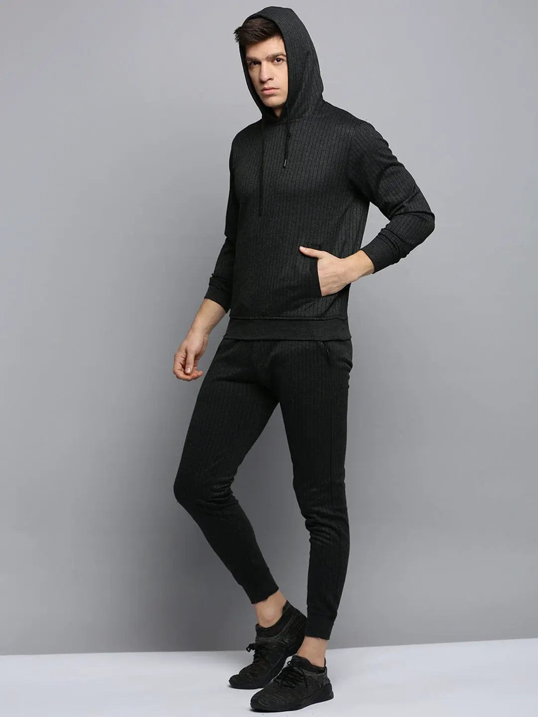 Men's Hooded Striped Grey Tracksuit