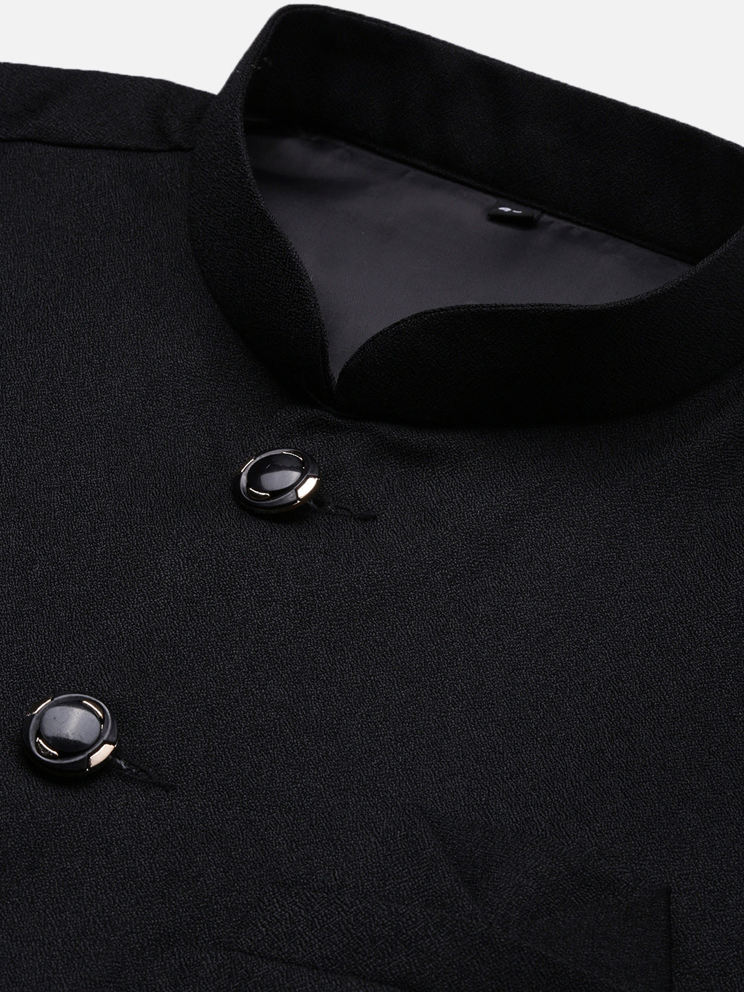 Men's Black Nehru Jacket with Mandarin Collar & Button Detail