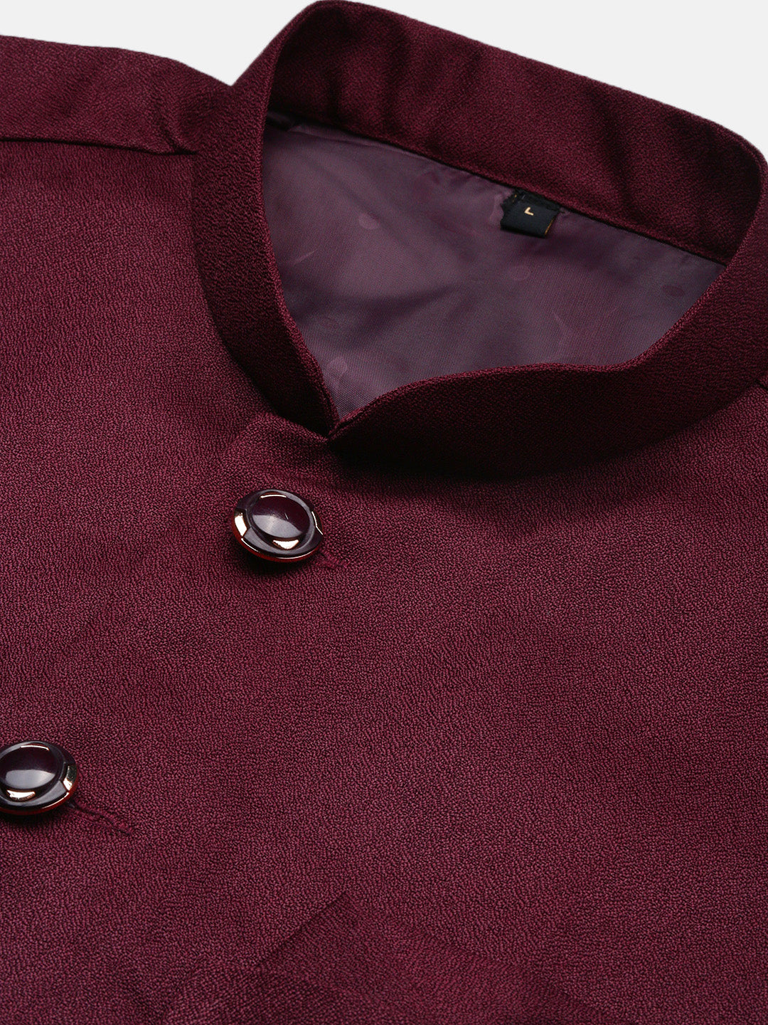 Men Solid Burgundy Slim Fit Nehru Jacket