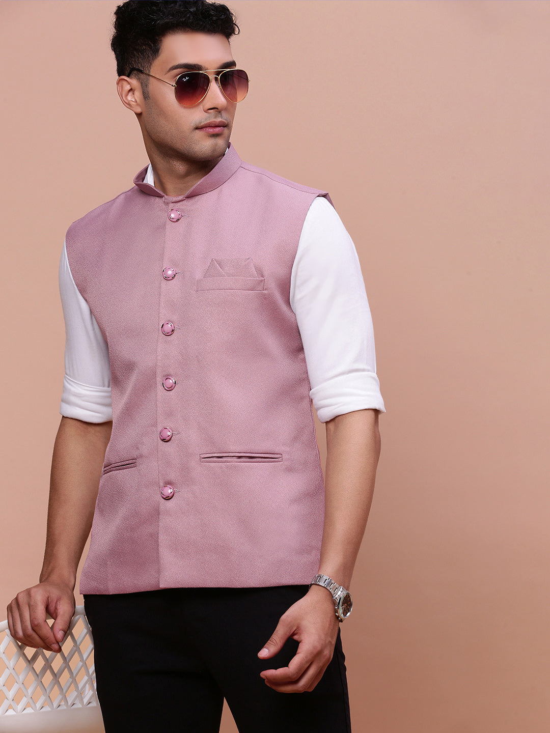 Men Solid Lavender Slim Fit Nehru Jacket