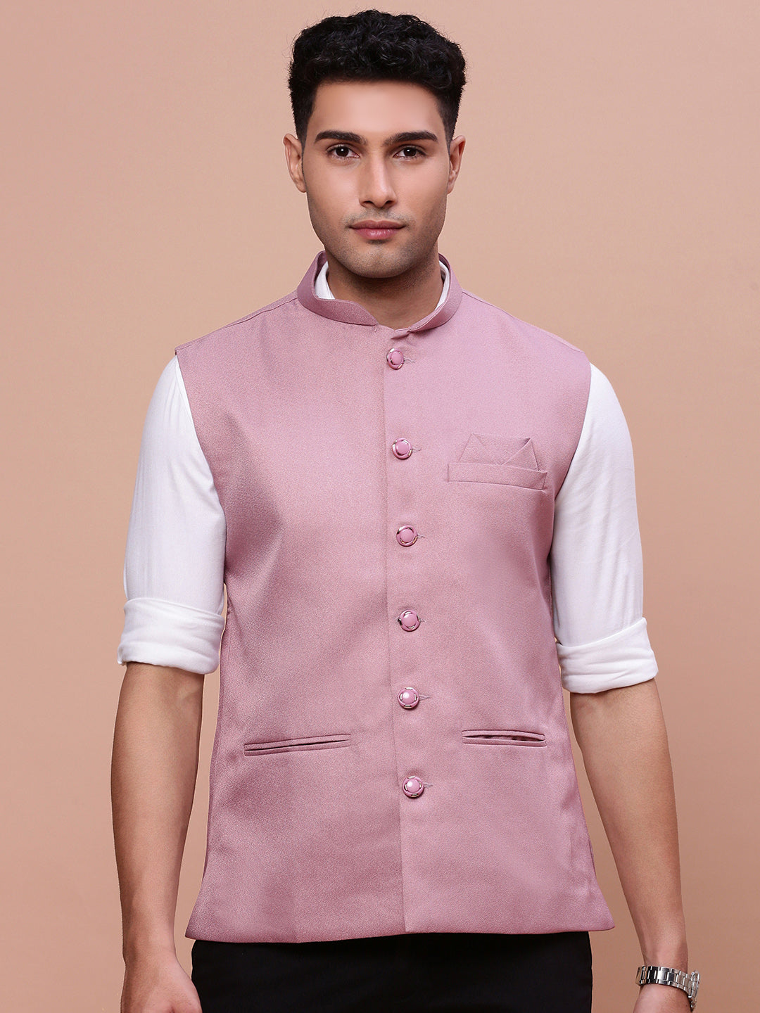 Men Solid Lavender Slim Fit Nehru Jacket