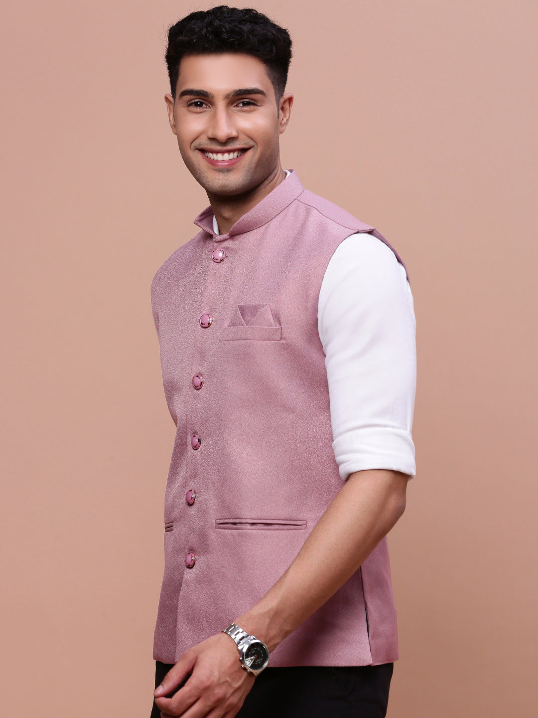 Men Solid Lavender Slim Fit Nehru Jacket