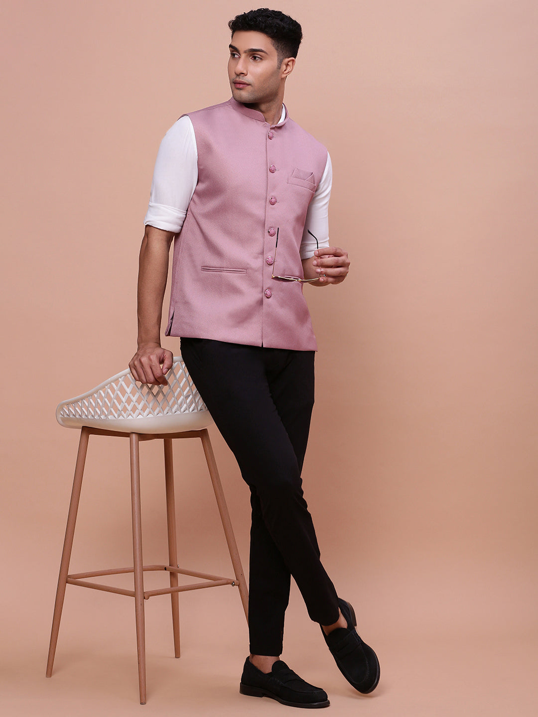 Men Solid Lavender Slim Fit Nehru Jacket