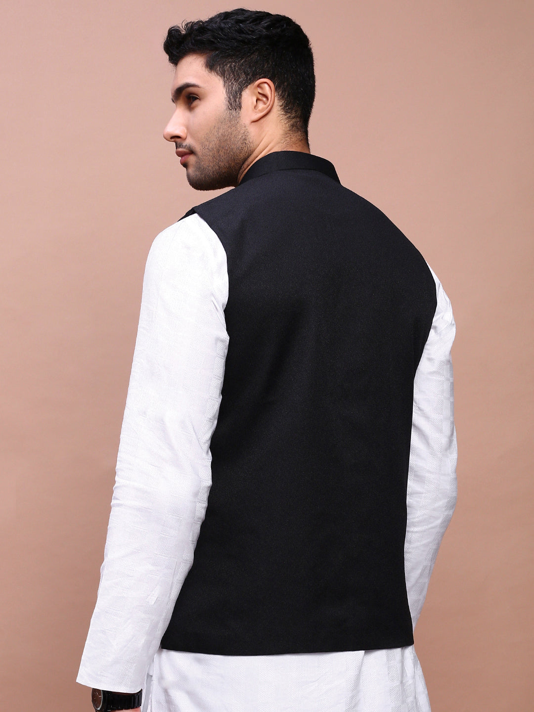 Men Solid Black Slim Fit Nehru Jacket