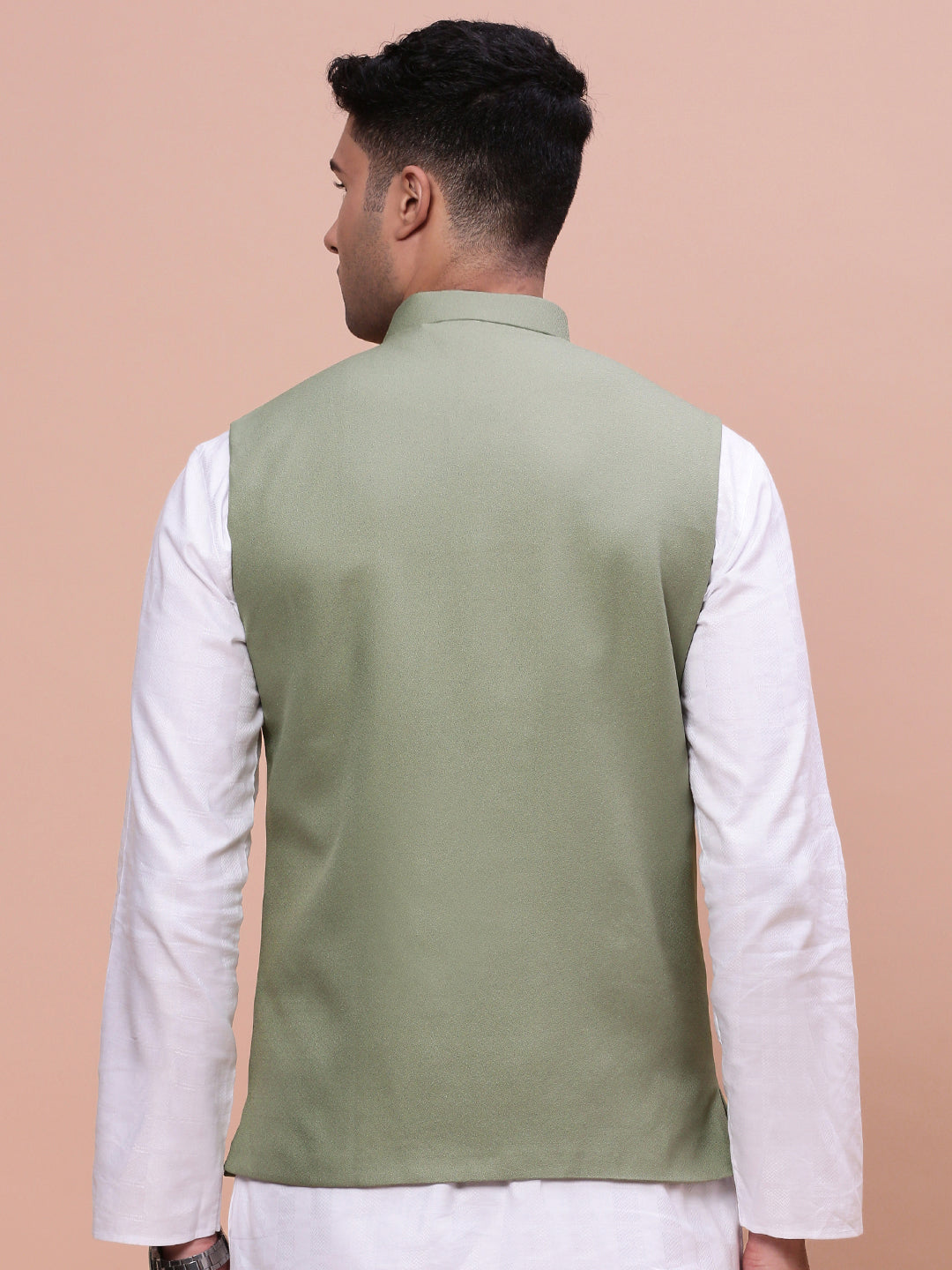 Men Solid Green Slim Fit Nehru Jacket