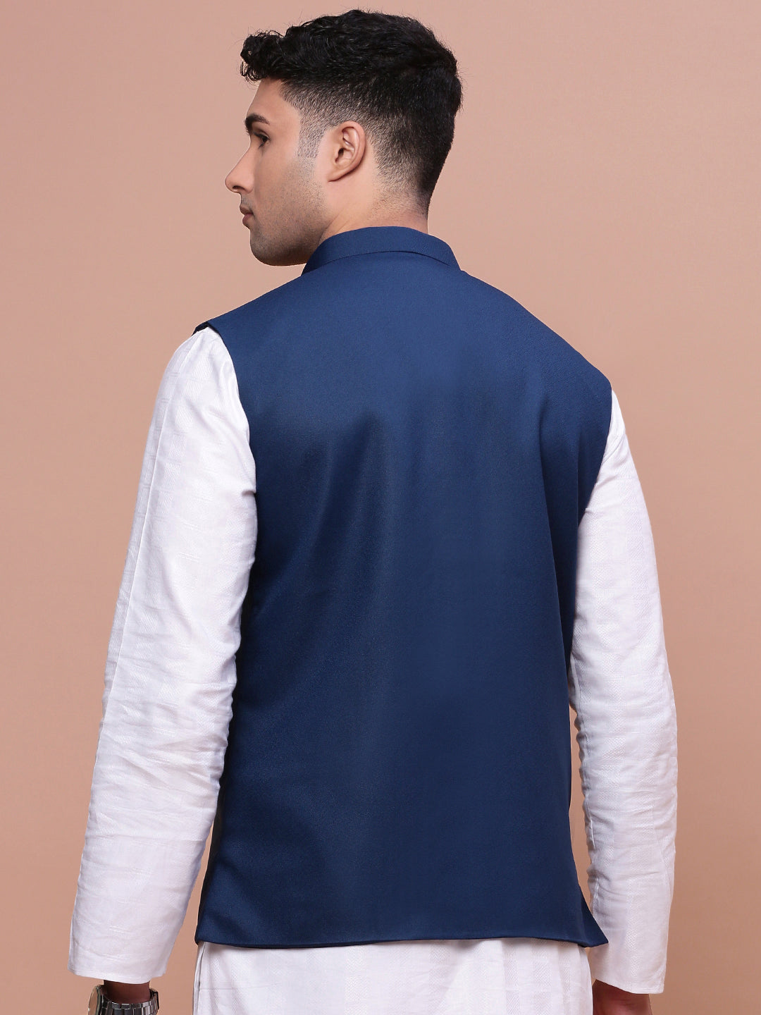 Men Solid Blue Slim Fit Nehru Jacket