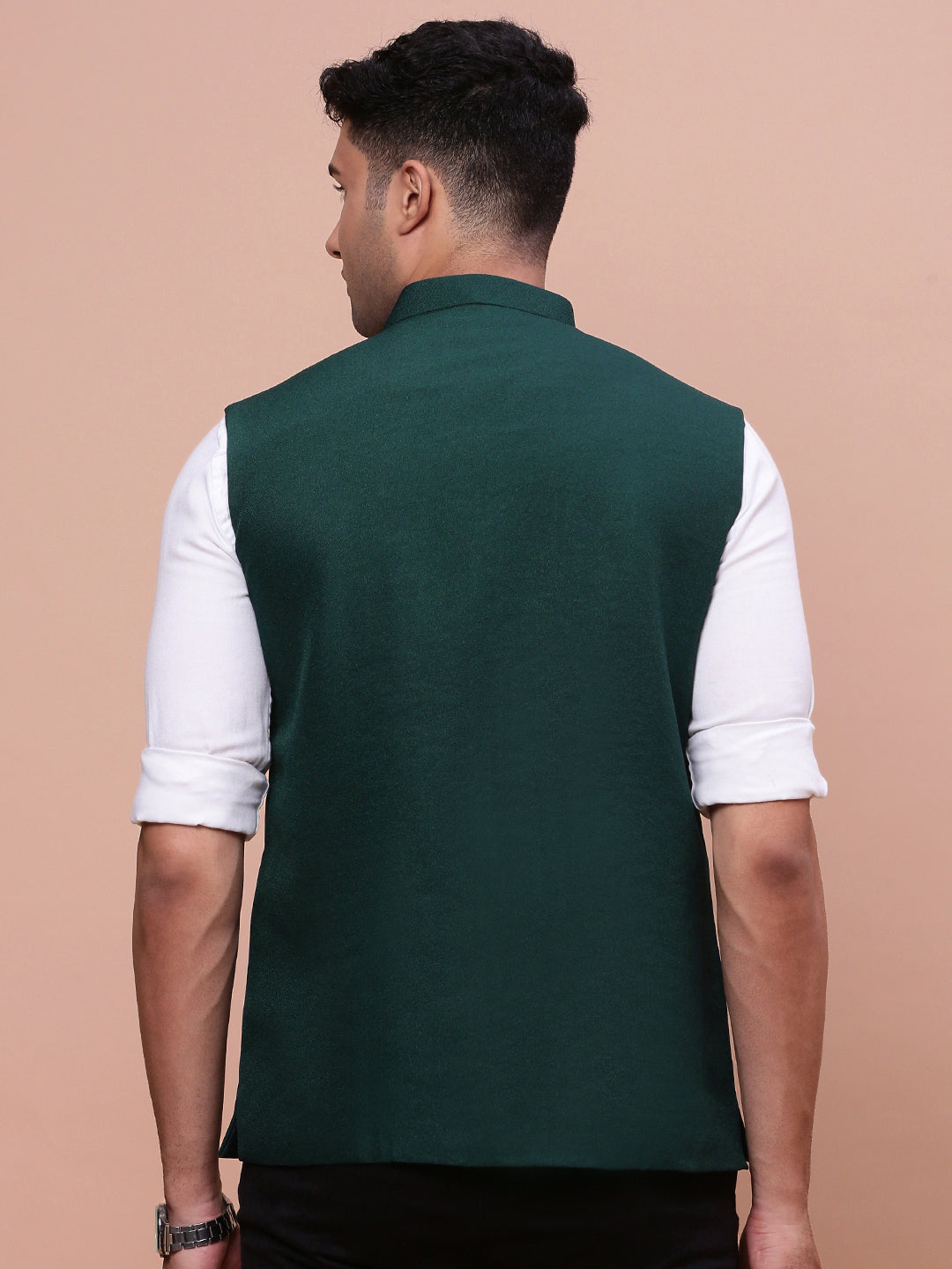 Men Solid Green Slim Fit Nehru Jacket