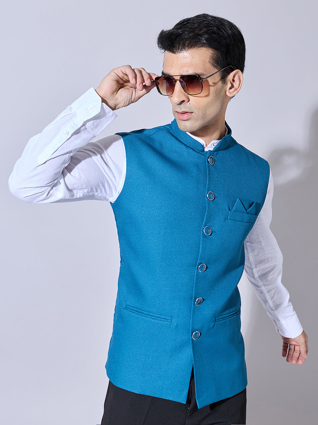 Men's Solid Teal Nehru Jacket