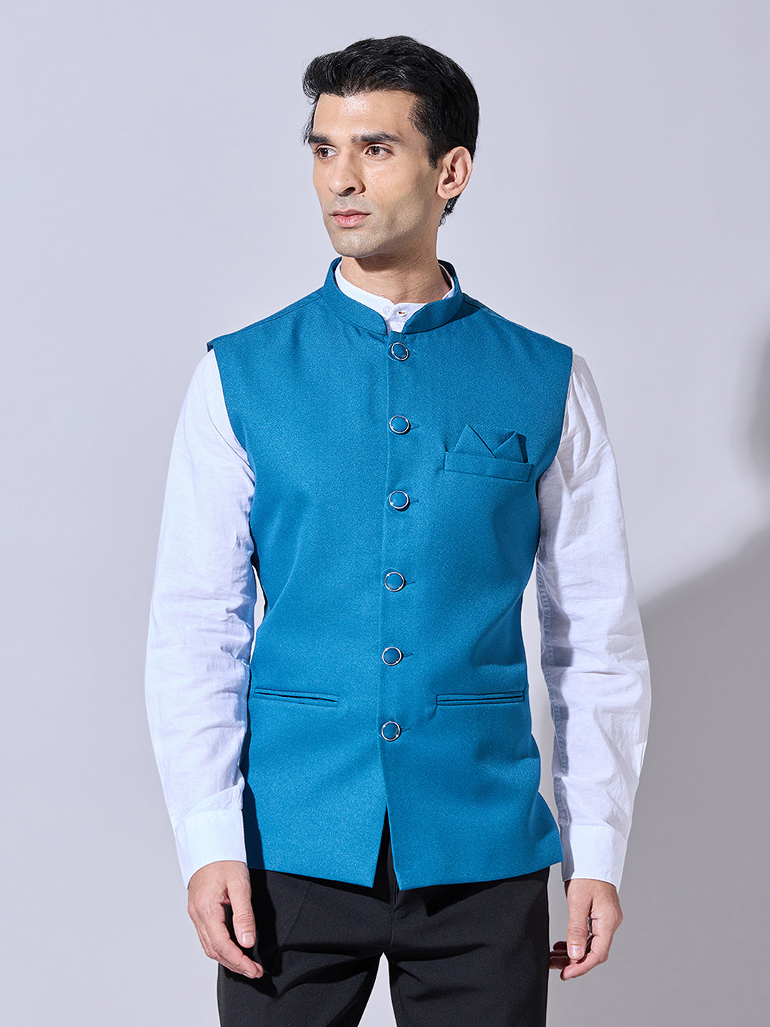 Men's Solid Teal Nehru Jacket