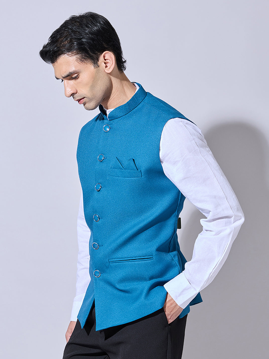 Men's Solid Teal Nehru Jacket