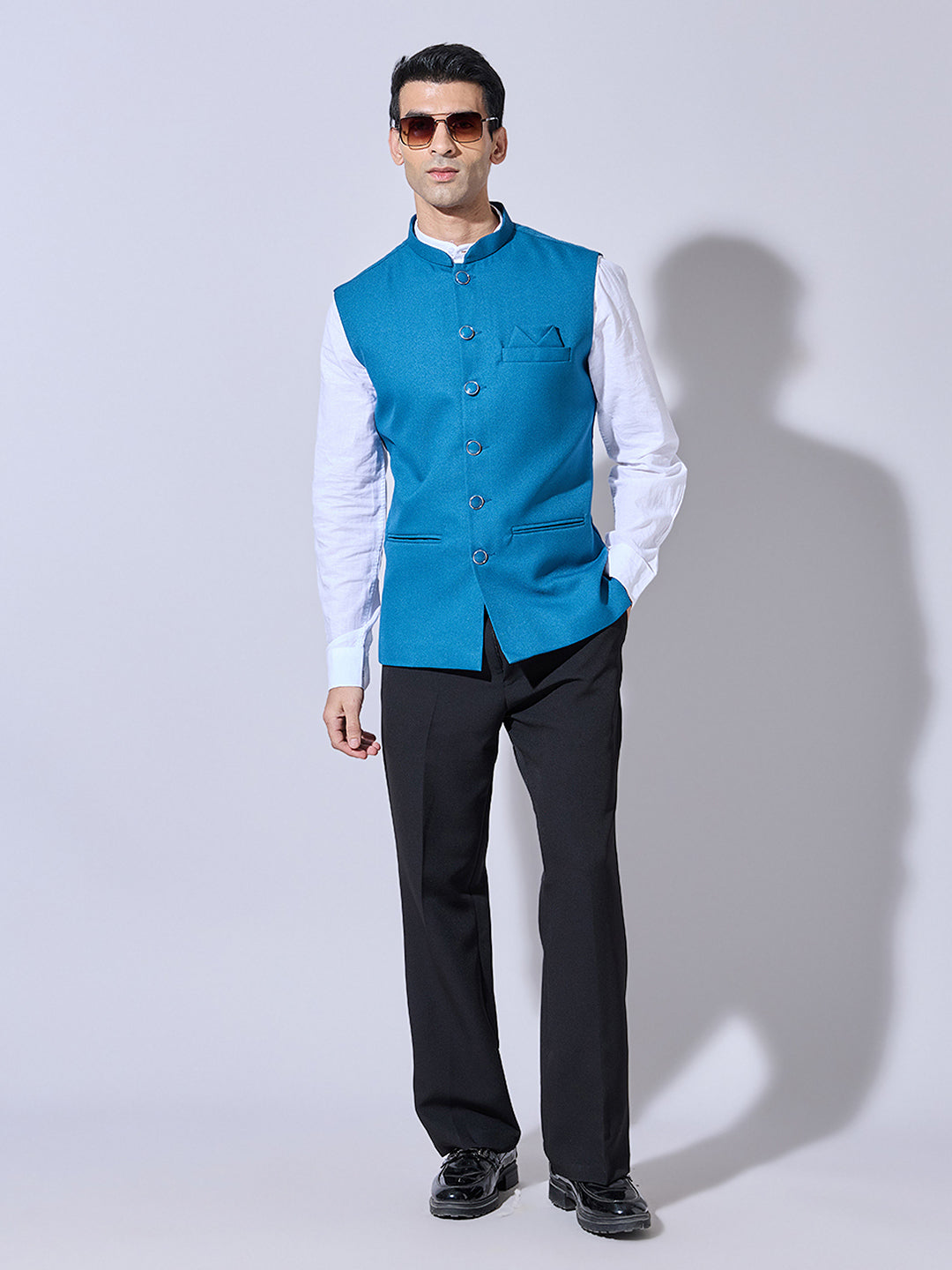 Men's Solid Teal Nehru Jacket