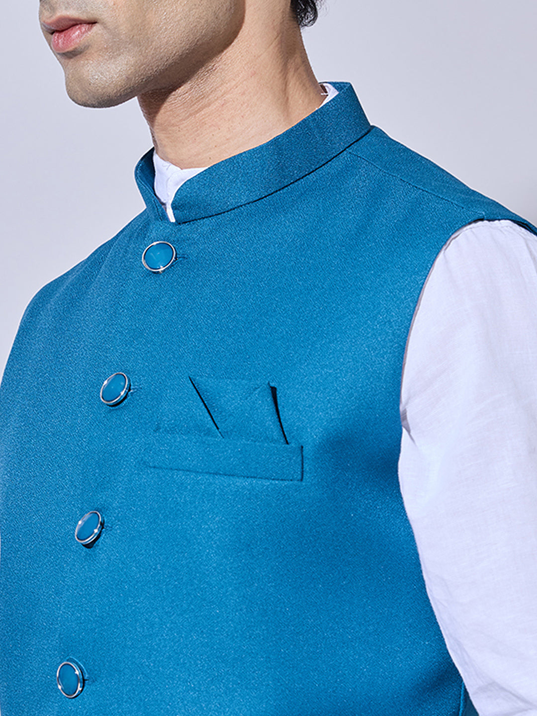 Men's Solid Teal Nehru Jacket