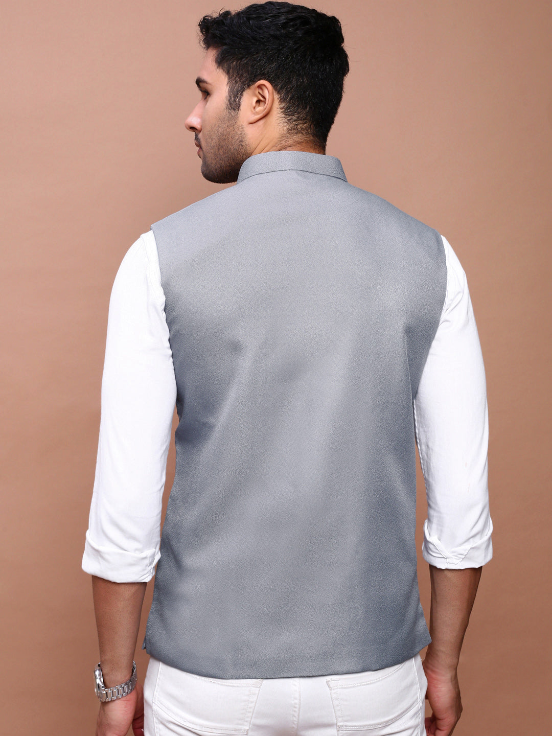 Men Solid Grey Slim Fit Nehru Jacket