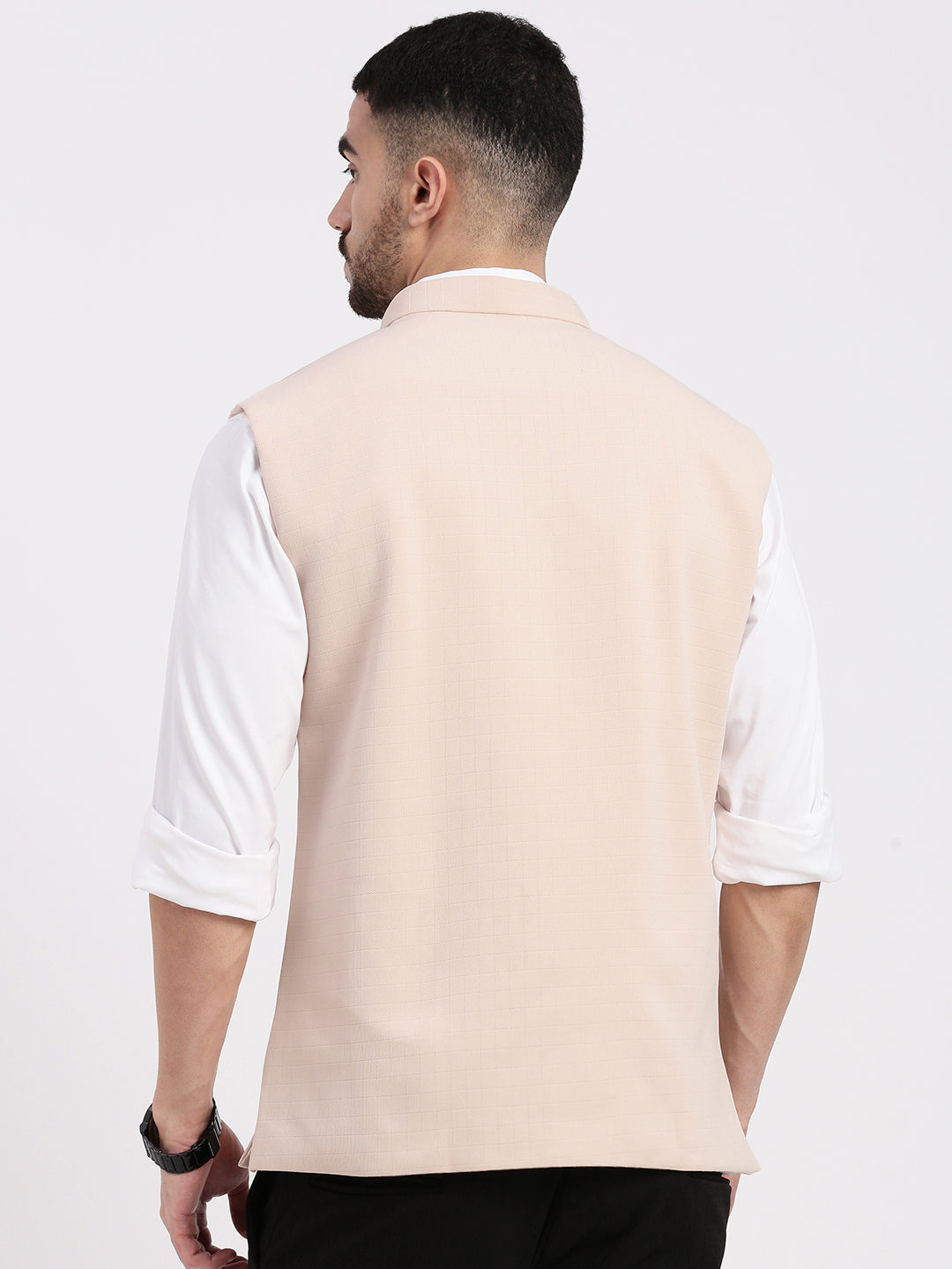 Men Solid Peach Nehru Jacket