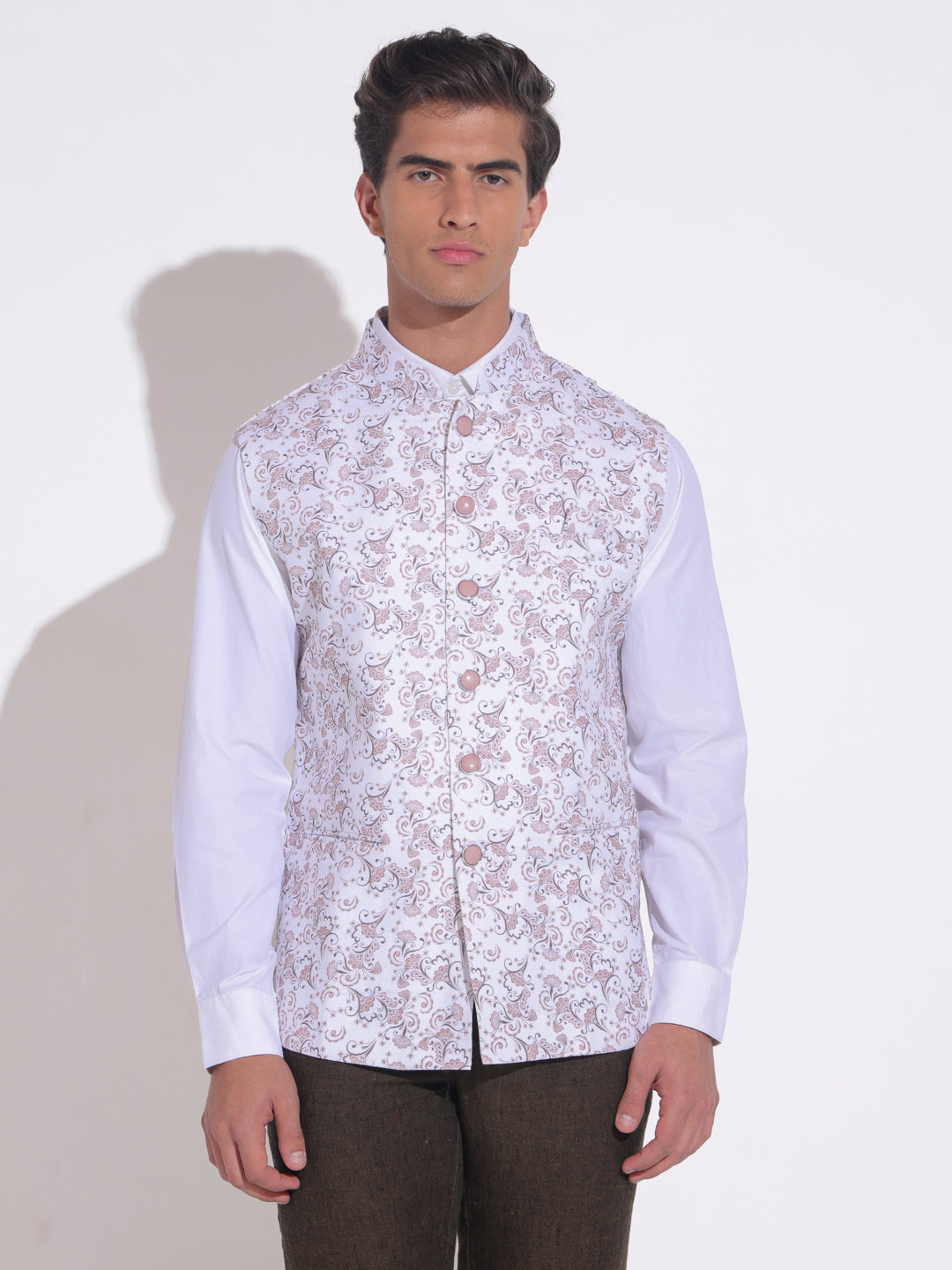 Men's Printed Brown Nehru Jacket