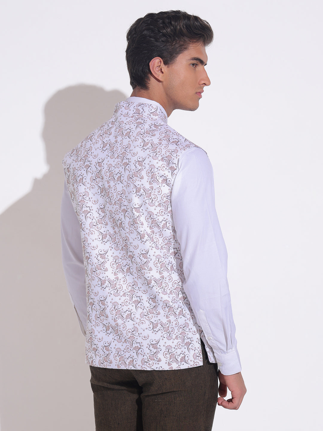 Men's Printed Brown Nehru Jacket