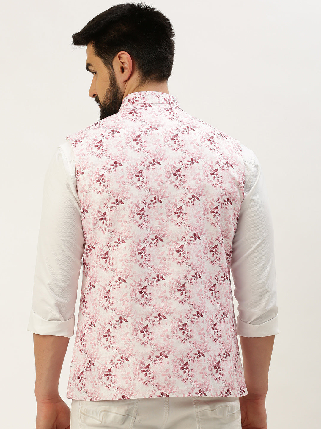 Men's Mandarin Collar Solid Pink Nehru Jacket