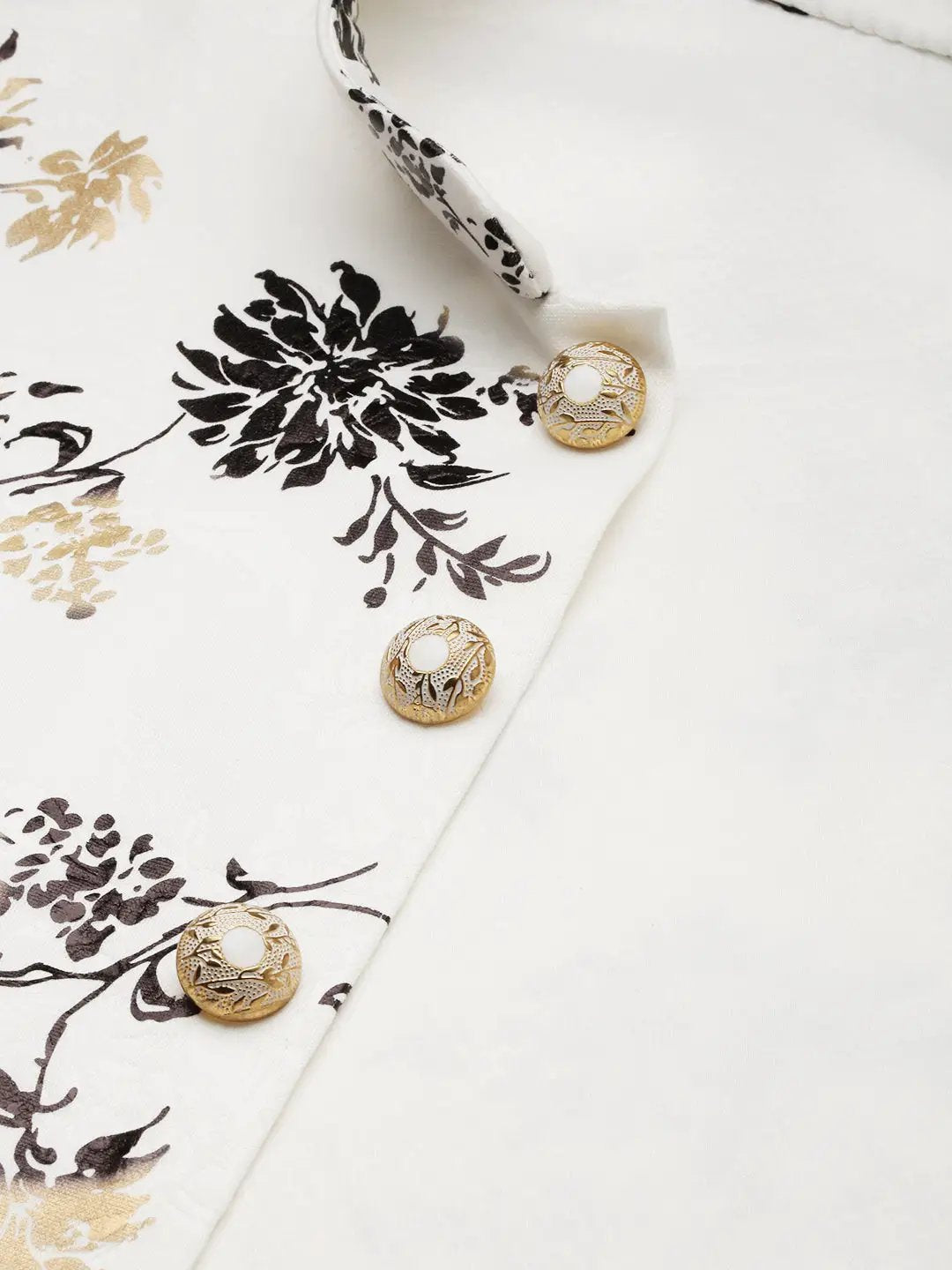 Men's Mandarin Collar Printed White Nehru Jacket
