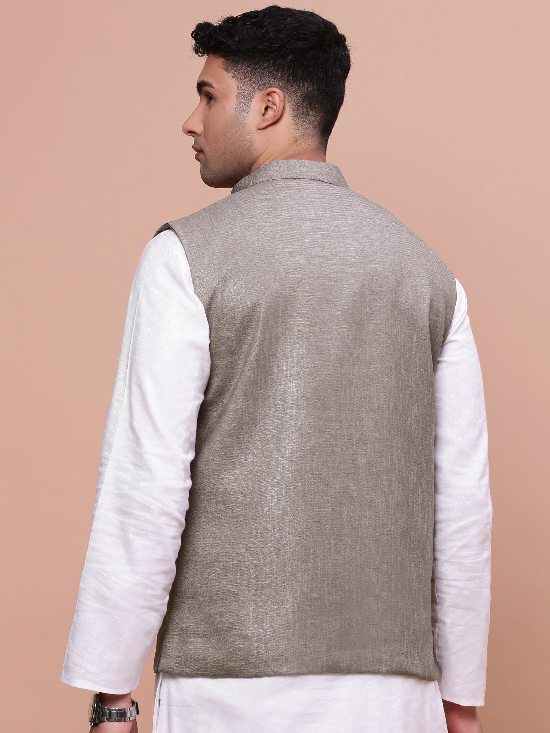 Men Solid Brown Slim Fit Nehru Jacket