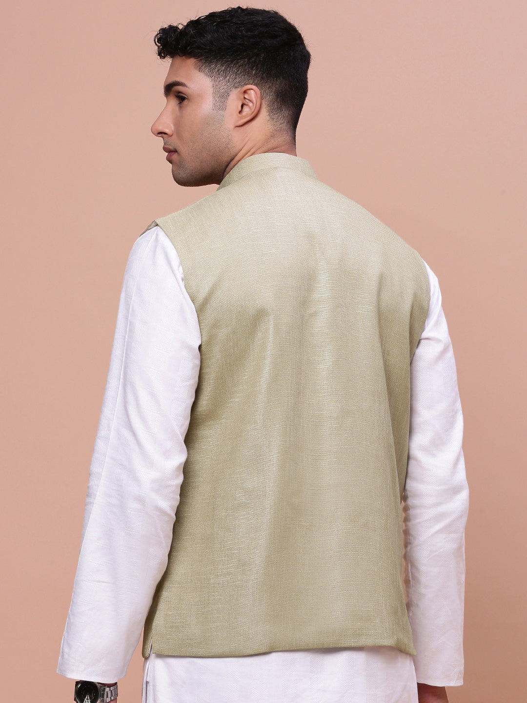 Men Solid Green Slim Fit Nehru Jacket