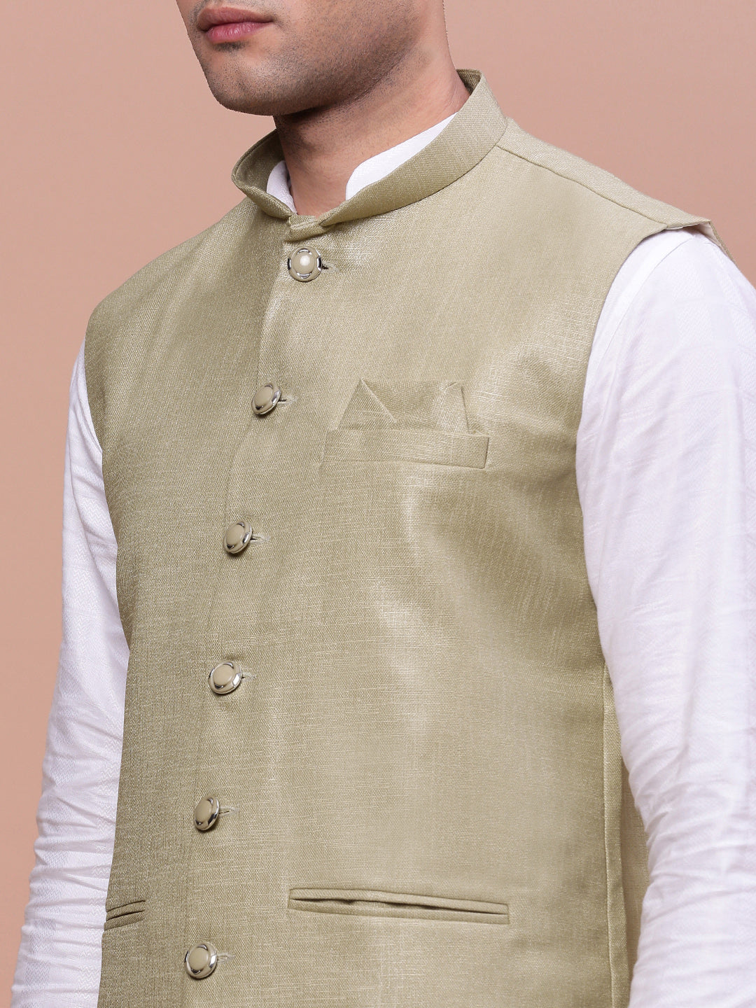 Men Solid Green Slim Fit Nehru Jacket