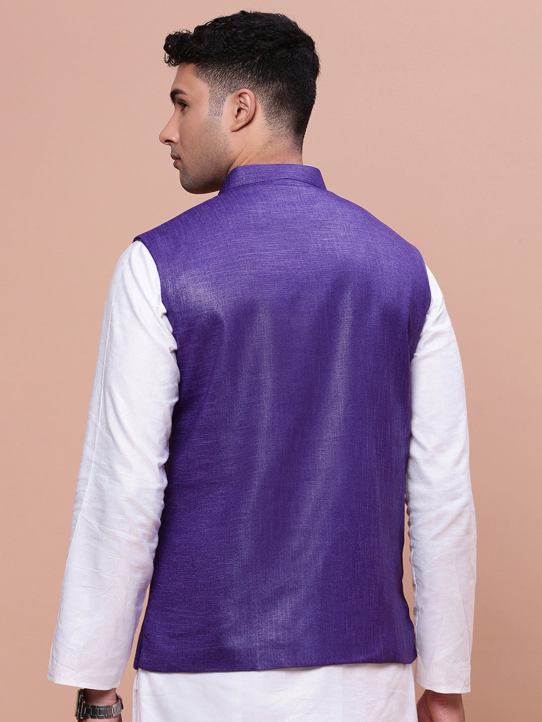 Men Solid Violet Slim Fit Nehru Jacket