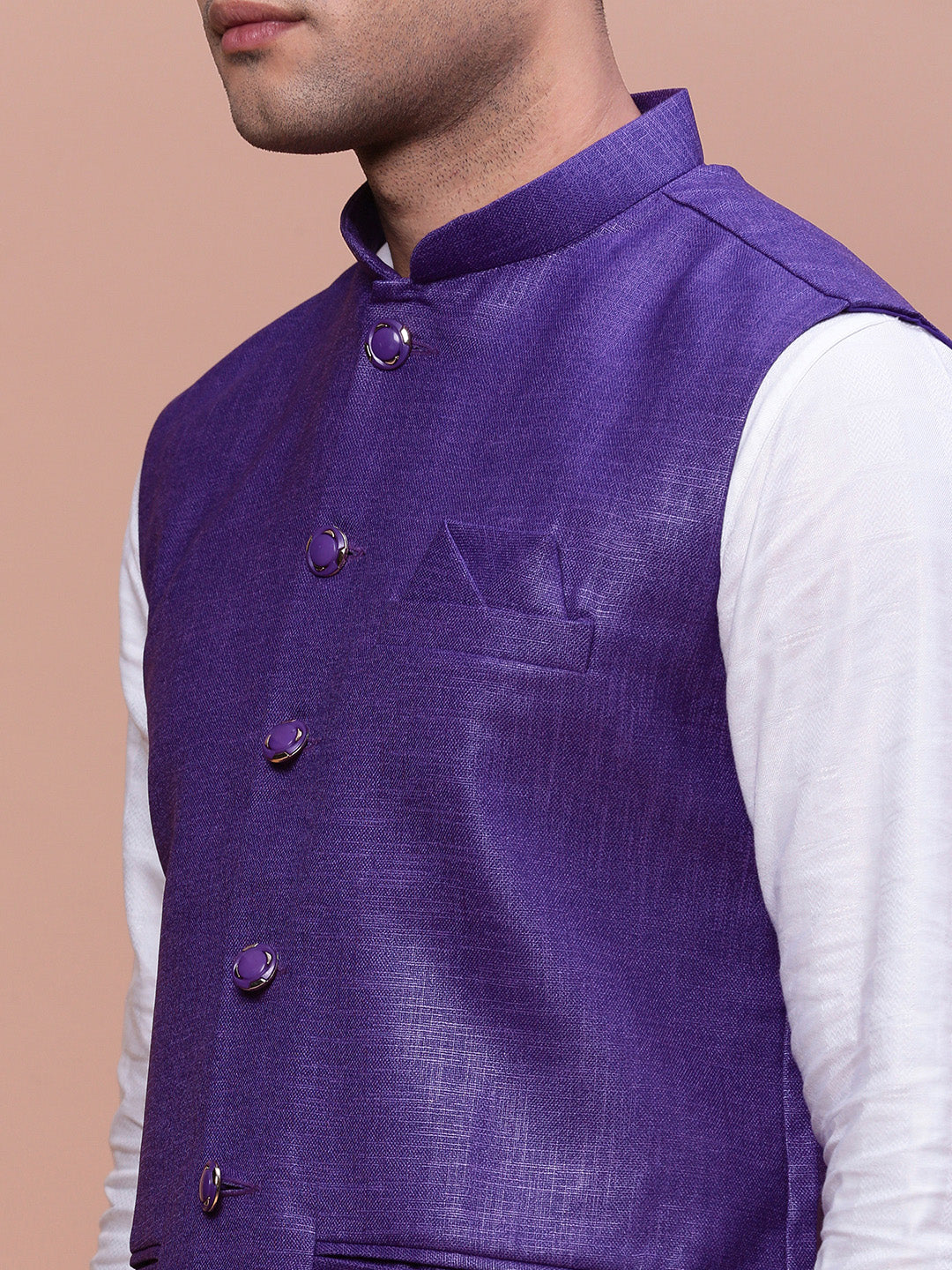 Men Solid Violet Slim Fit Nehru Jacket