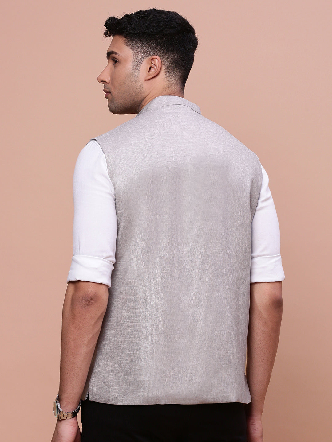 Men Solid Grey Slim Fit Nehru Jacket