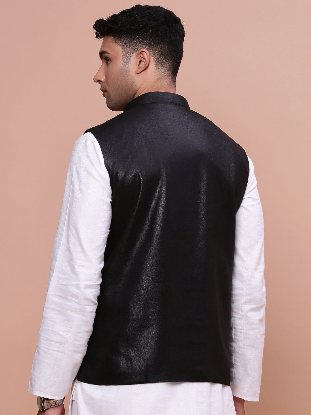 Men Solid Black Slim Fit Nehru Jacket