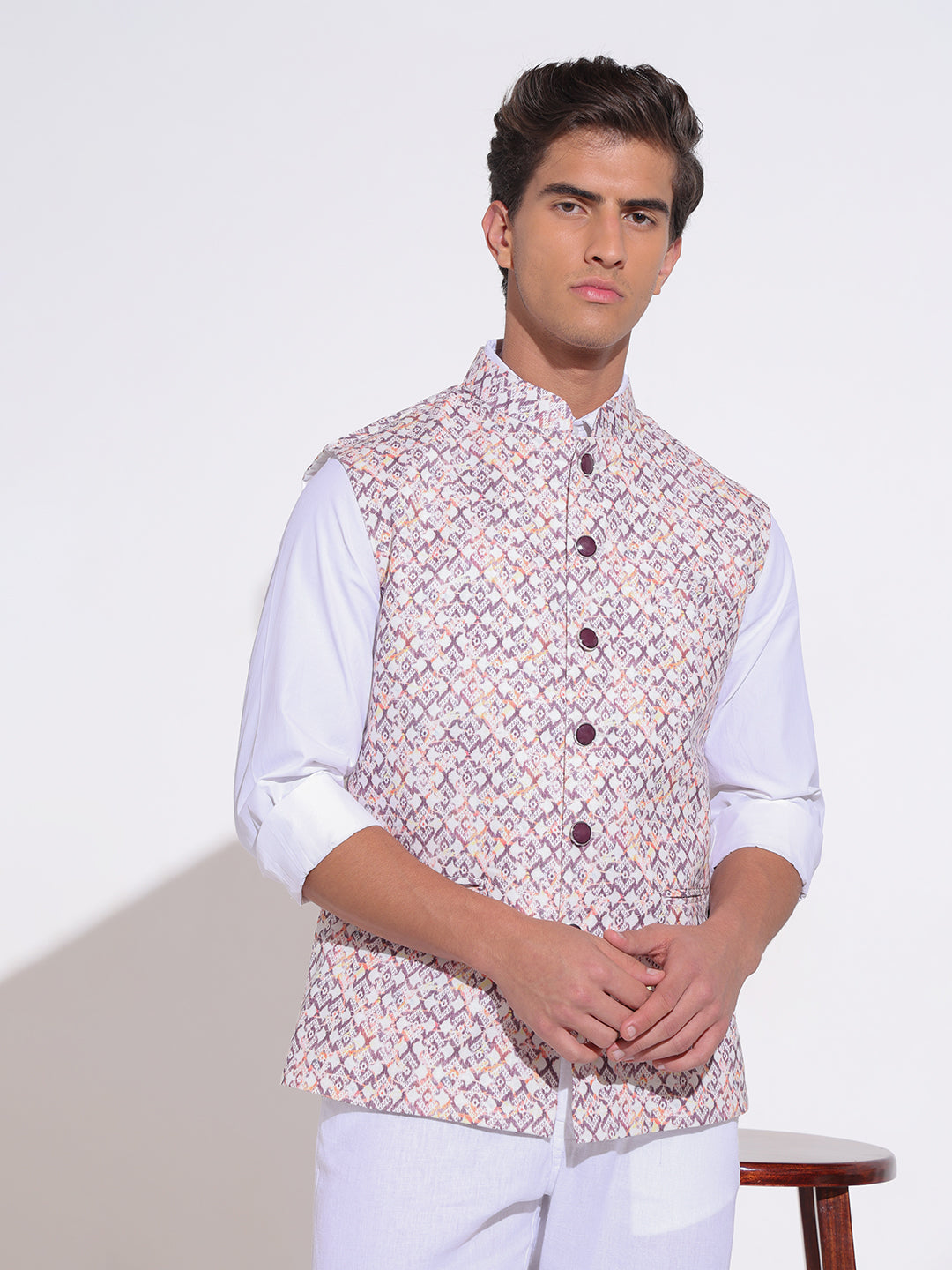 Men's Printed Purple Nehru Jacket