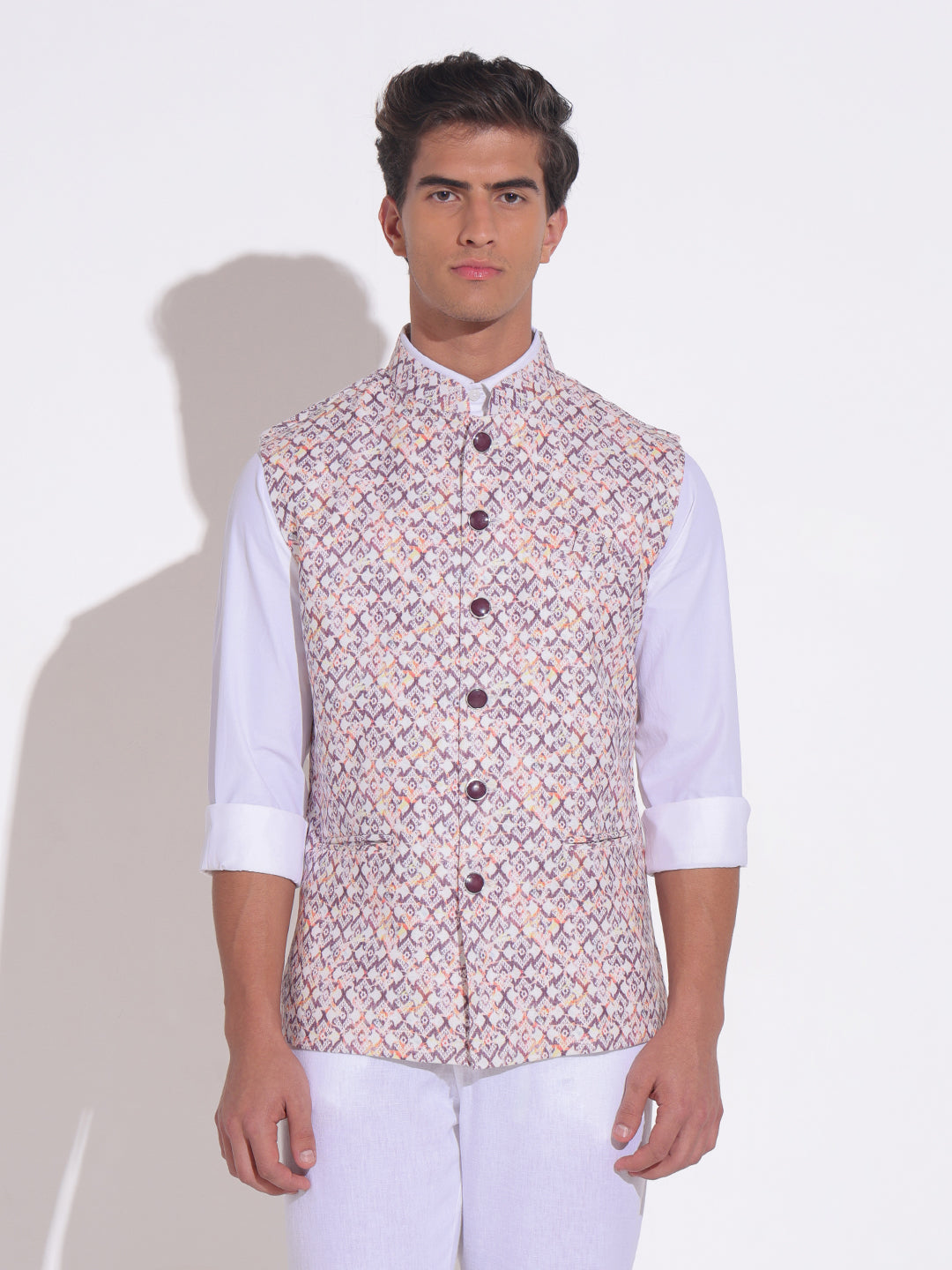 Men's Printed Purple Nehru Jacket