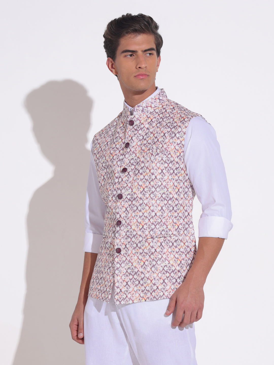 Men's Printed Purple Nehru Jacket