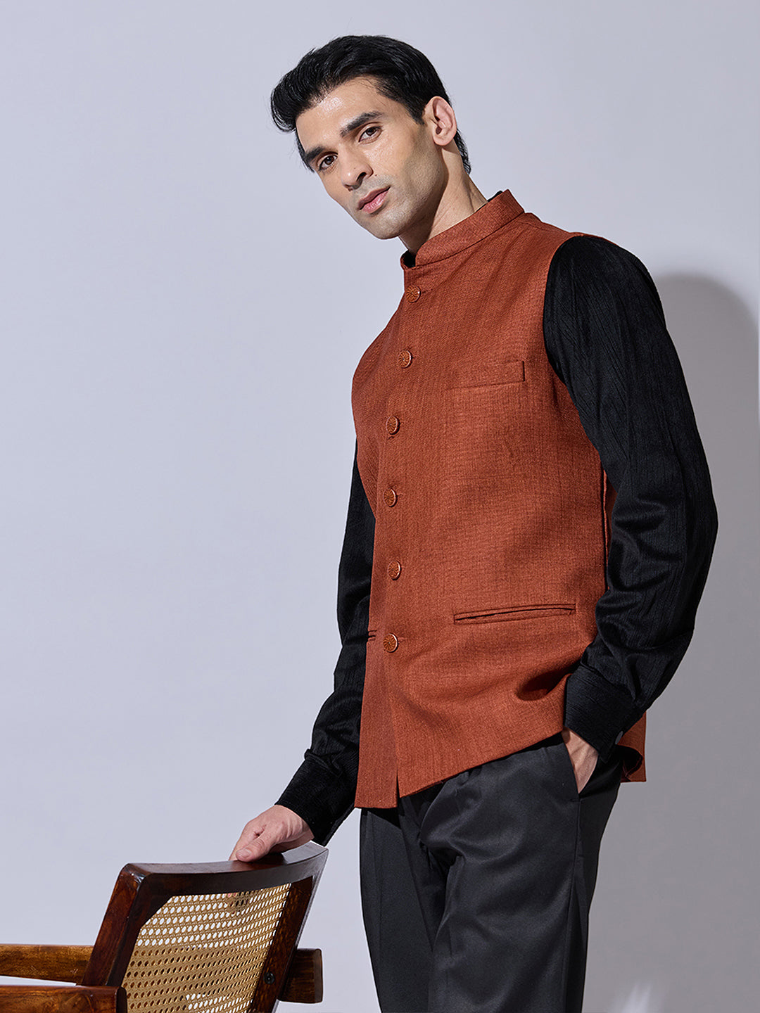 Men's Solid Brown Nehru Jacket