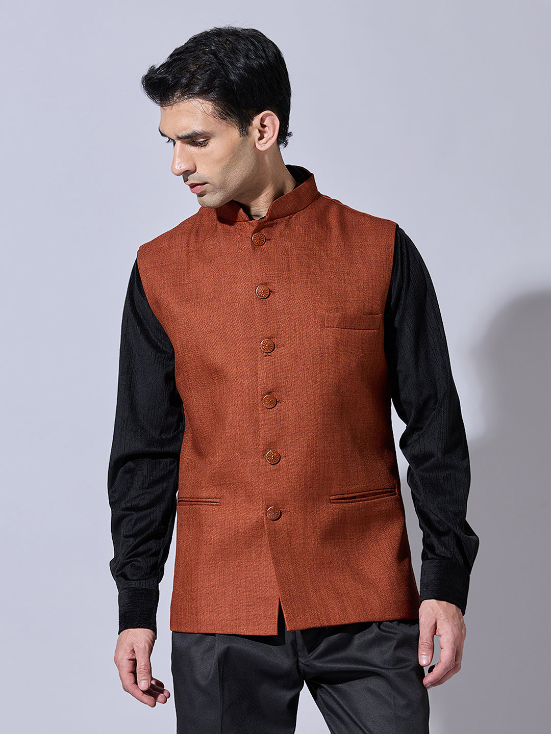 Men's Solid Brown Nehru Jacket