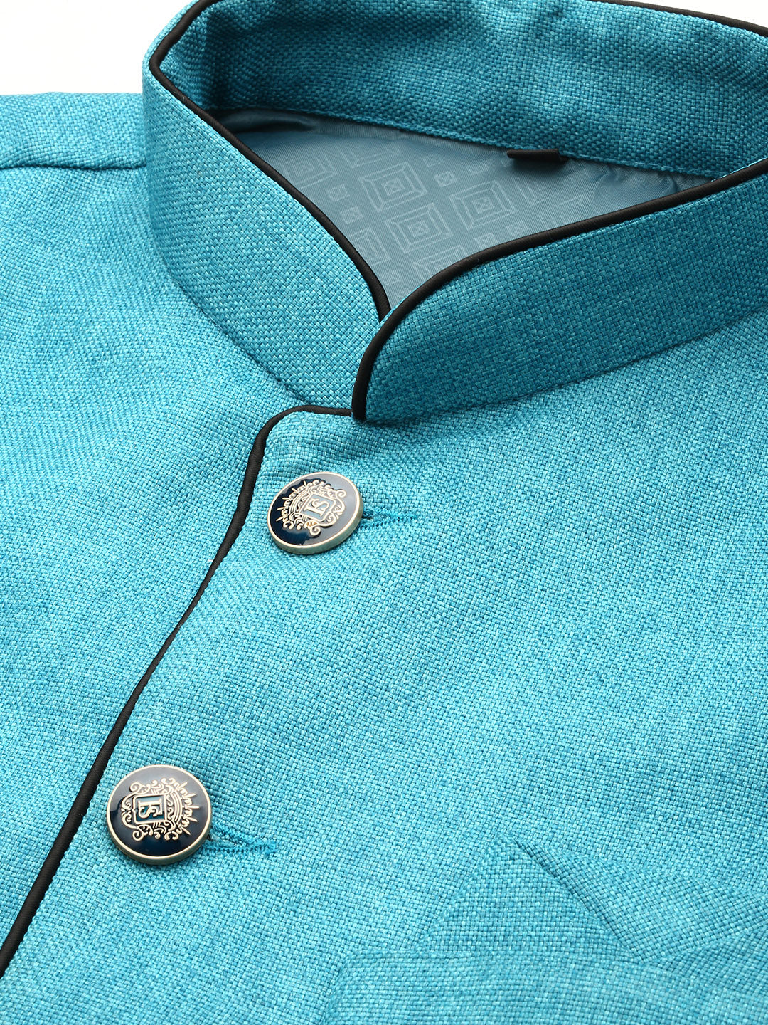 Men Mandarin Collar Solid Blue Nehru Jacket