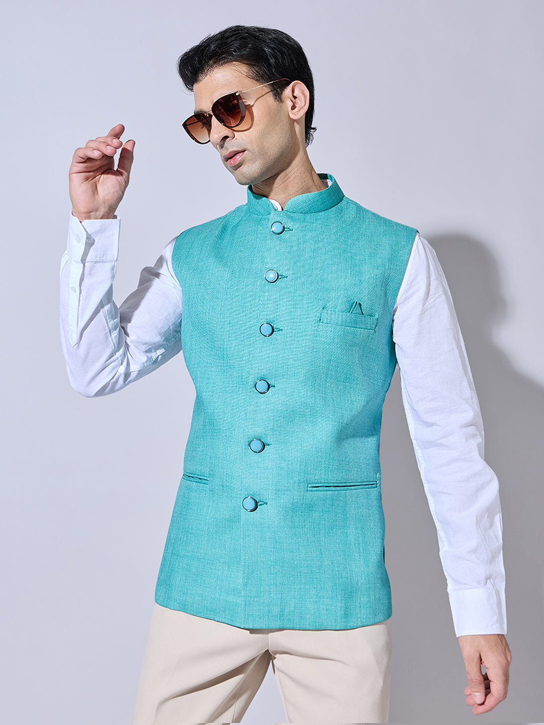 Men's Solid Green Nehru Jacket
