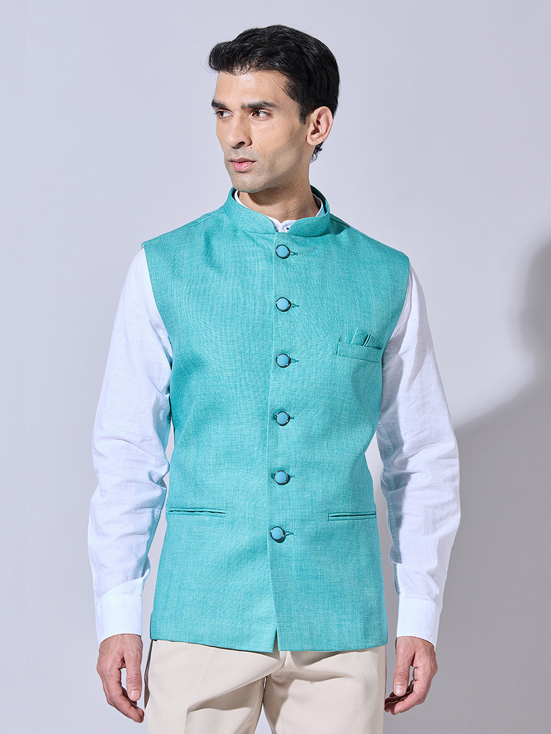 Men's Solid Green Nehru Jacket