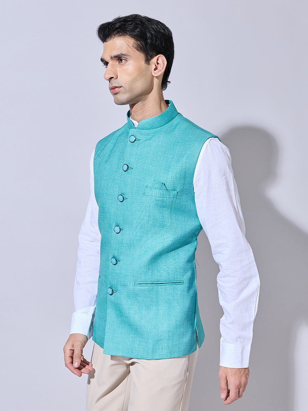 Men's Solid Green Nehru Jacket