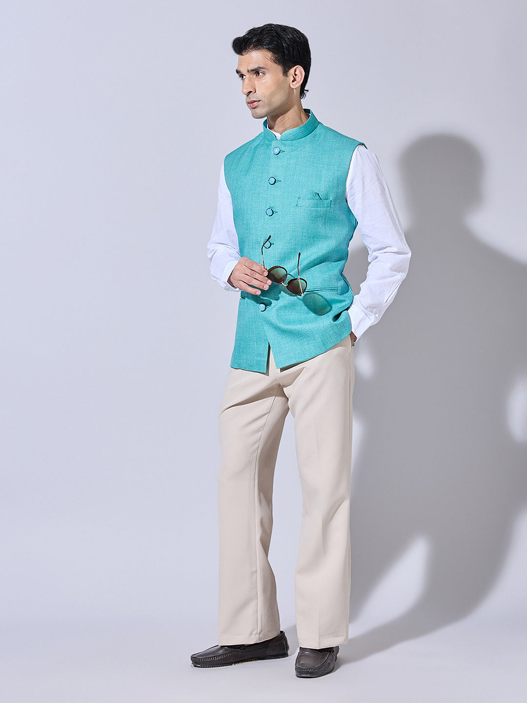 Men's Solid Green Nehru Jacket