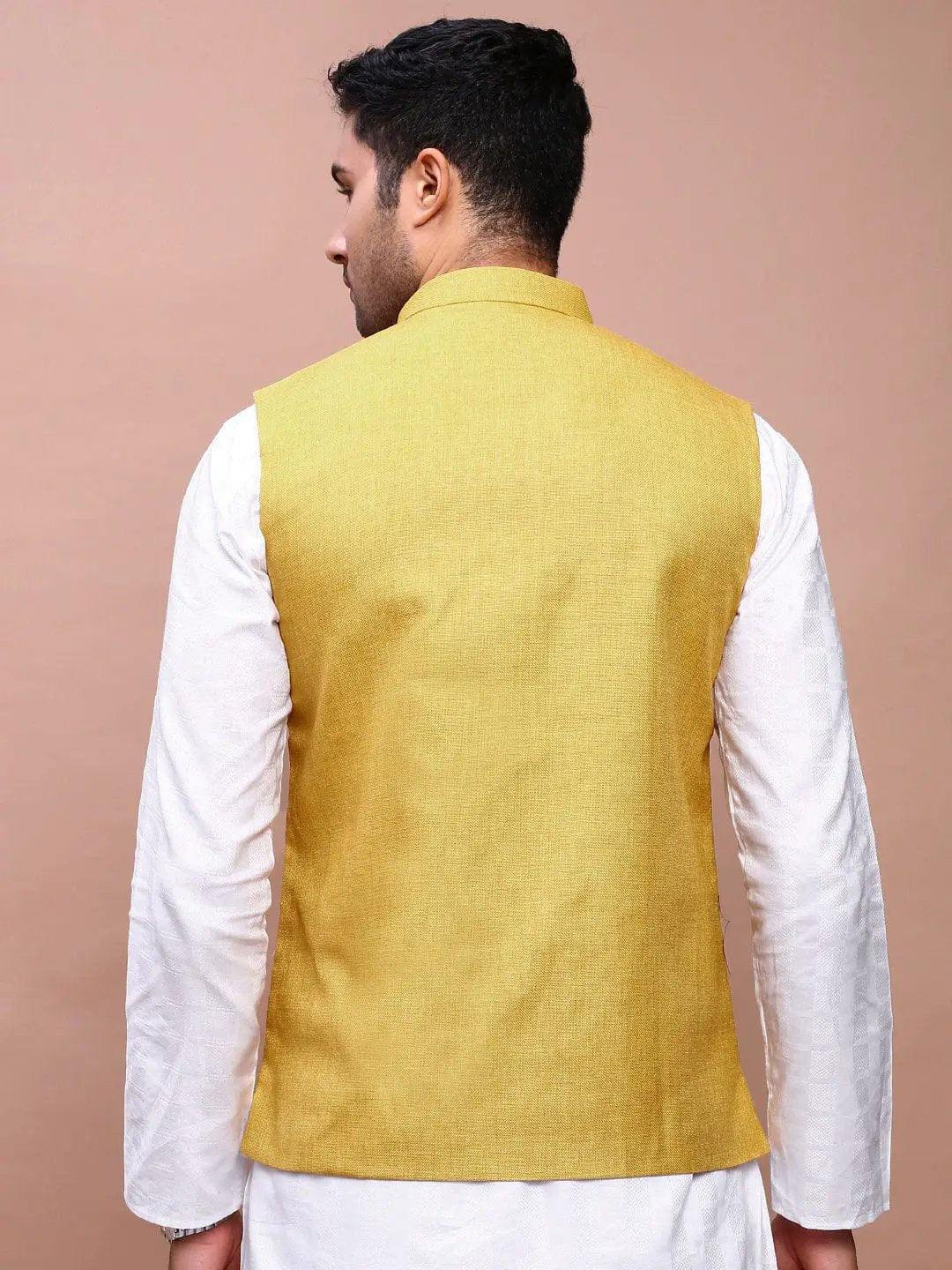 SHOWOFFFF Men's Solid Mustard Slim Fit Nehru Jacket