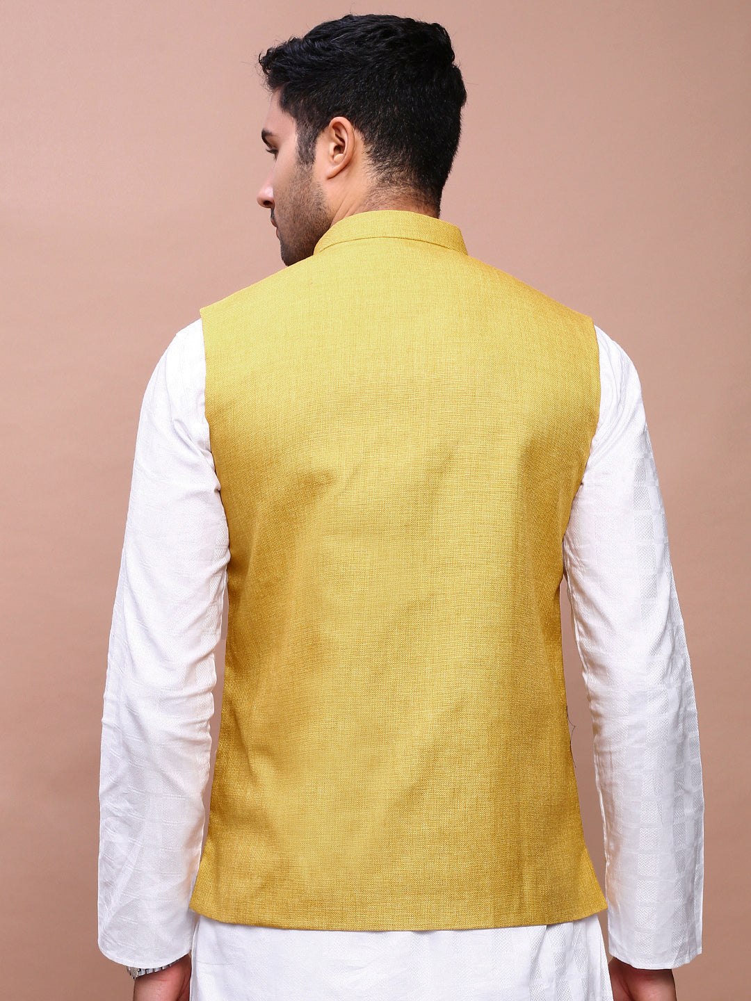 Men Solid Mustard Slim Fit Nehru Jacket