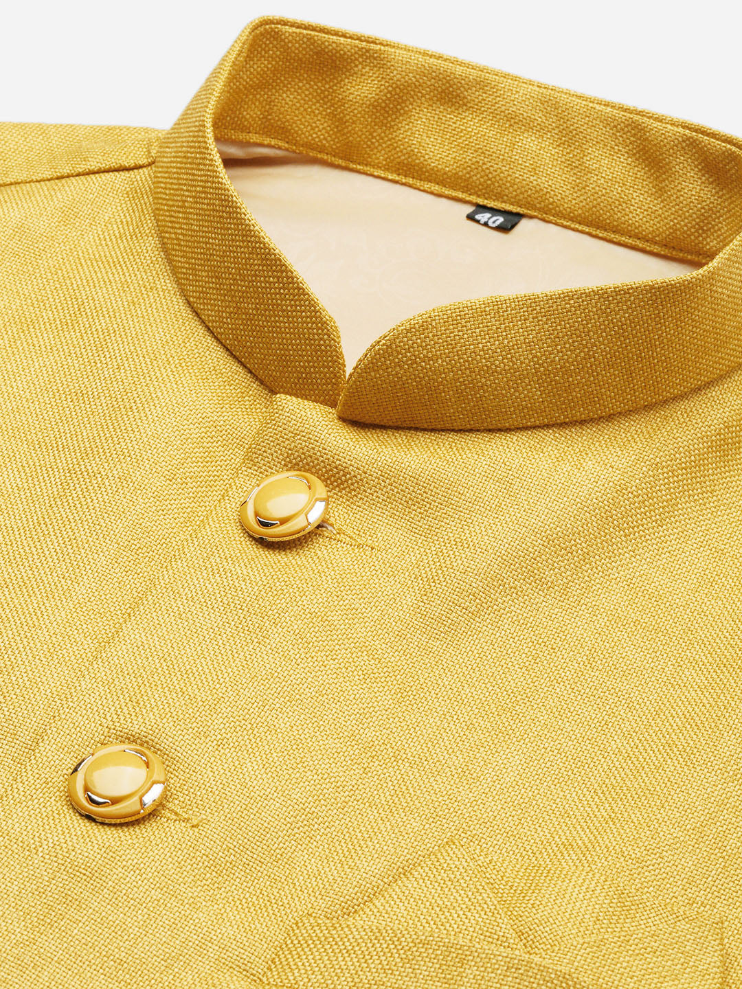 Men Solid Mustard Slim Fit Nehru Jacket