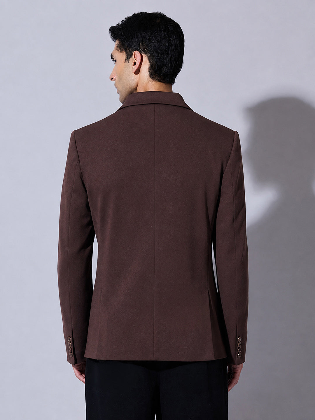 Men’s Brown Single-Breasted Blazer with Notch Lapel Collar