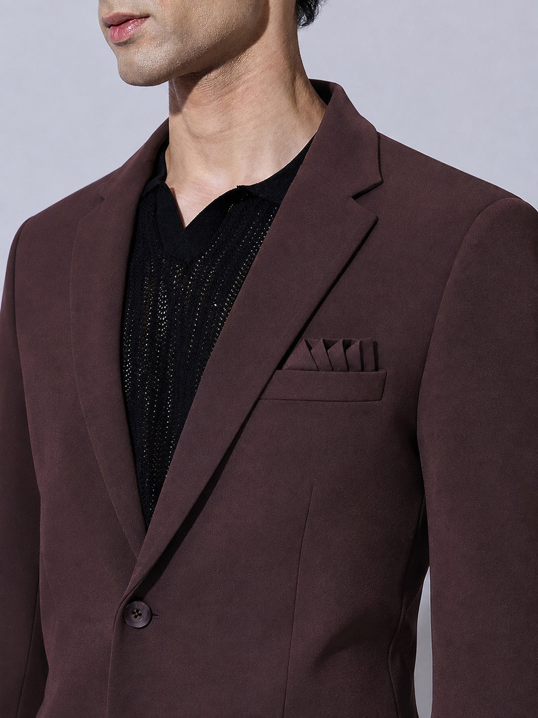 Men’s Brown Single-Breasted Blazer with Notch Lapel Collar